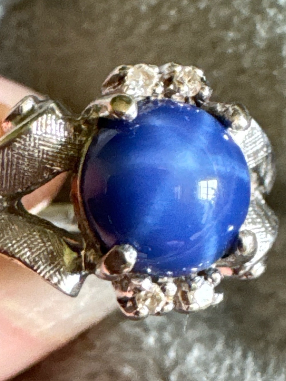 Vintage 14K White Gold Blue Star Sapphire & Diamond Accent Ring Sz 3.5 2 grams